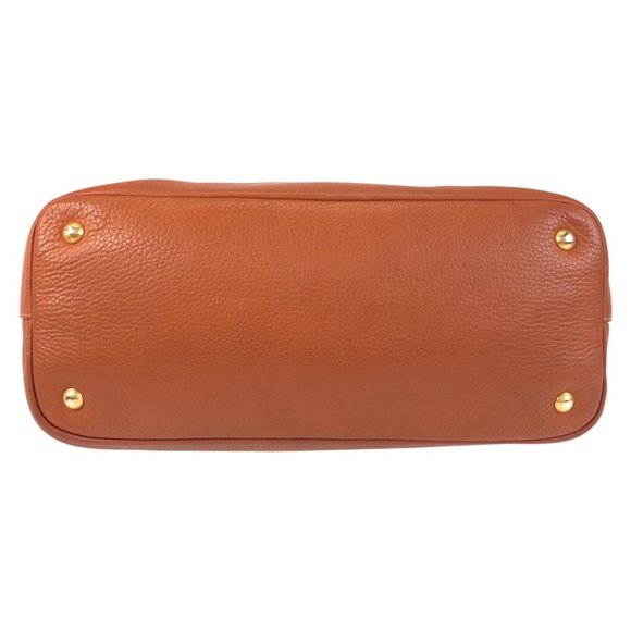 PRADA Vitello Dino Brown Leather Tote Bag Gold Hardware Shoulder 2way - Picture 6 of 10